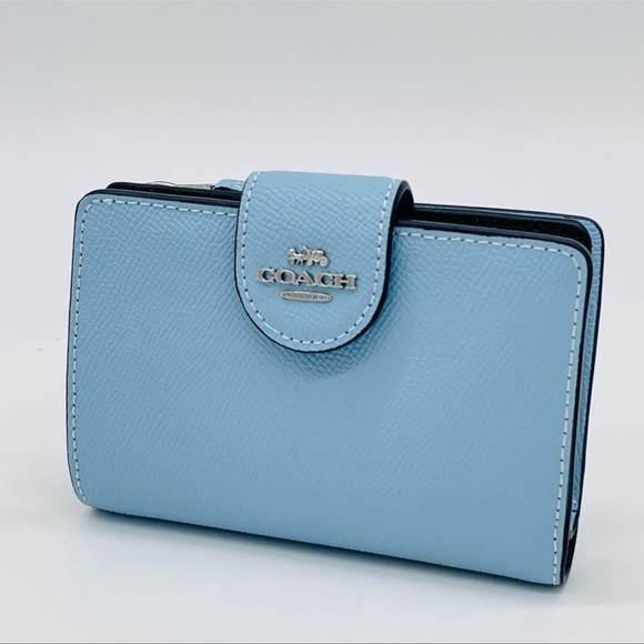 Coach Medium Corner Zip Bifold Wallet Leather Ocean Blue - Picture 2 of 8